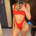 Sexy Tummy Cut Out Ribbed Backless One Piece Swimsuit Women Swimwear Female High Leg Cut Padded Bather Bathing Suit Swim K5263