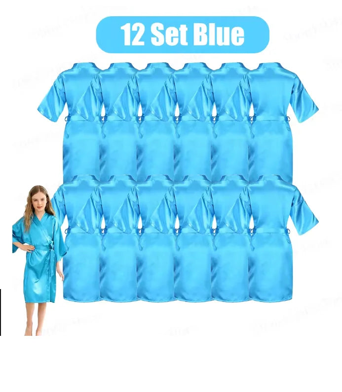 6-15Pcs Multicolors Spa Robes for Girls Spa Birthday Kimono for Girls Soft Silk Satin Slumber Sleepover Pyjama Party Supplies