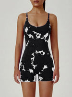Cross Back Tie-Dye One Piece Yoga Shorts - Stylish Cropped Yoga Jumpsuit for Women