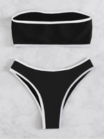 Contrast Binding Bandeau Bikinis 2026 Women Sexy Swimsuit Solid Padded Swimwear Female Bathing Suit Swimming Summer Beachwear