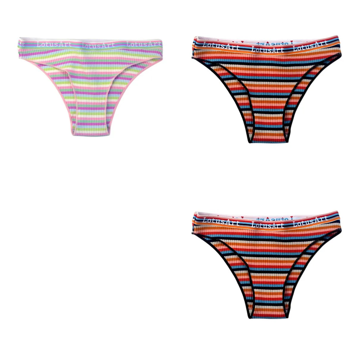 3Pcs/Set Cotton Panties For Women Colorful Striped Underwear Low Waist Briefs Breathable Underpants Female Sexy Lingerie M-XXL