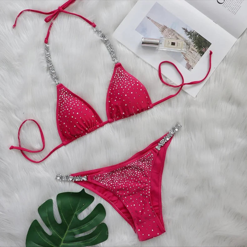 2026 New Sexy Bikini Women Rhinestones Swimwear Swimsuit Halter Bikinis Set Bathing Suit Beach Bikini Luxe Maillot De Bain Femme