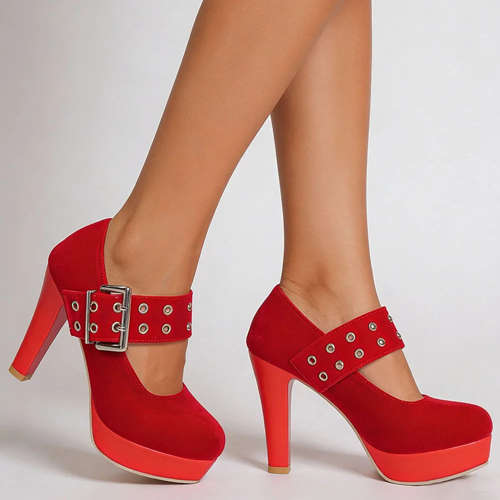 2026 Big Size 33-43 Retro Black Office Lady Buckle Strap Mary Janes Platform Pumps Elegant Red 10.5cm High Heels Shoes Women