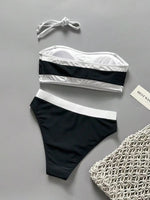 Sexy White Black Patchwork Bikini Set 2026 Women Bandeau Push Up Bra High Waist Swimsuit Beach Bathing Suit Holiday Swimwear