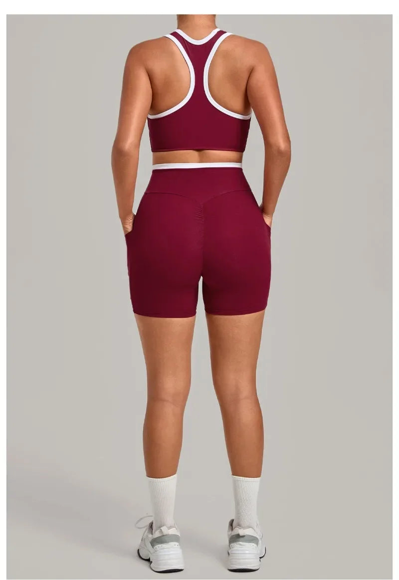 Women's Seamless Yoga Sets Sports Fitness High Waist Hip-lifting Shorts Back Beauty Sleeveless Suits Gym Training Workout Sets