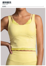 Sexy Fake Two-piece Yoga Tank Top Naked Feel Lace Trim V Neck High Stretch with Bra Pads Gym Running Fitness Dance Tank Top