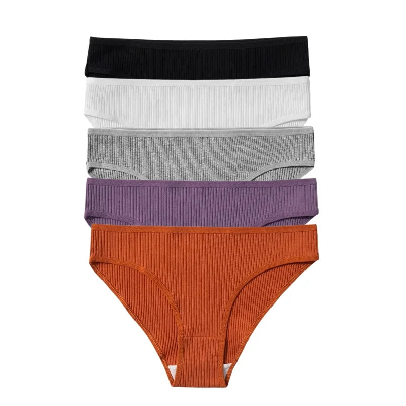 5Pcs/Set Women Cotton Panties Solid Color Low Rise Briefs Female Underpants Comfort Soft Stretch Panty Sexy Lingerie S-XXL