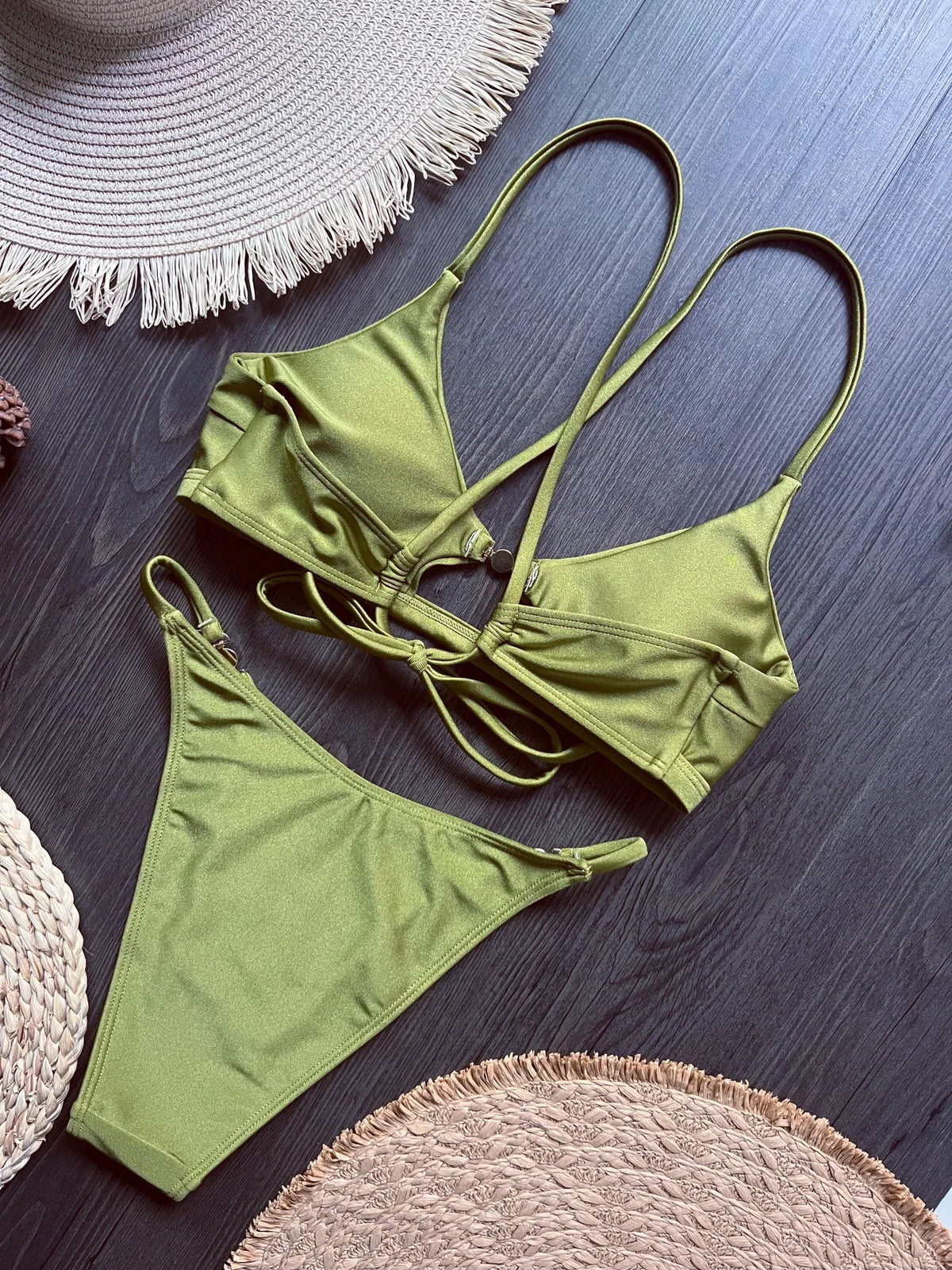 Cross Back Hollow Out Bikini Female Swimsuit Women Swimwear Two-pieces Bikini Set High Leg Cut Bather Bathing Suit Swim Lady