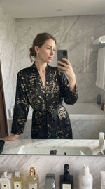 Plus Size Fashion Casual Loose Print Pajamas Women's Long Simulated Silk Sexy Sleepwear with Pockets Oversized Robe