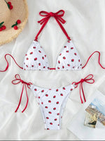 DEKA Women Cute Strawberries Print Bikini Set Sexy Thong Swimsuit Two Pieces Bathing Suit Swimwear