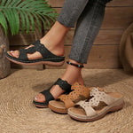 New Women Slippers Embroider Flowers Leather Women's Sandals Outdoor Light Casual Wedges Slippers Slip on Summer Shoes for Woman