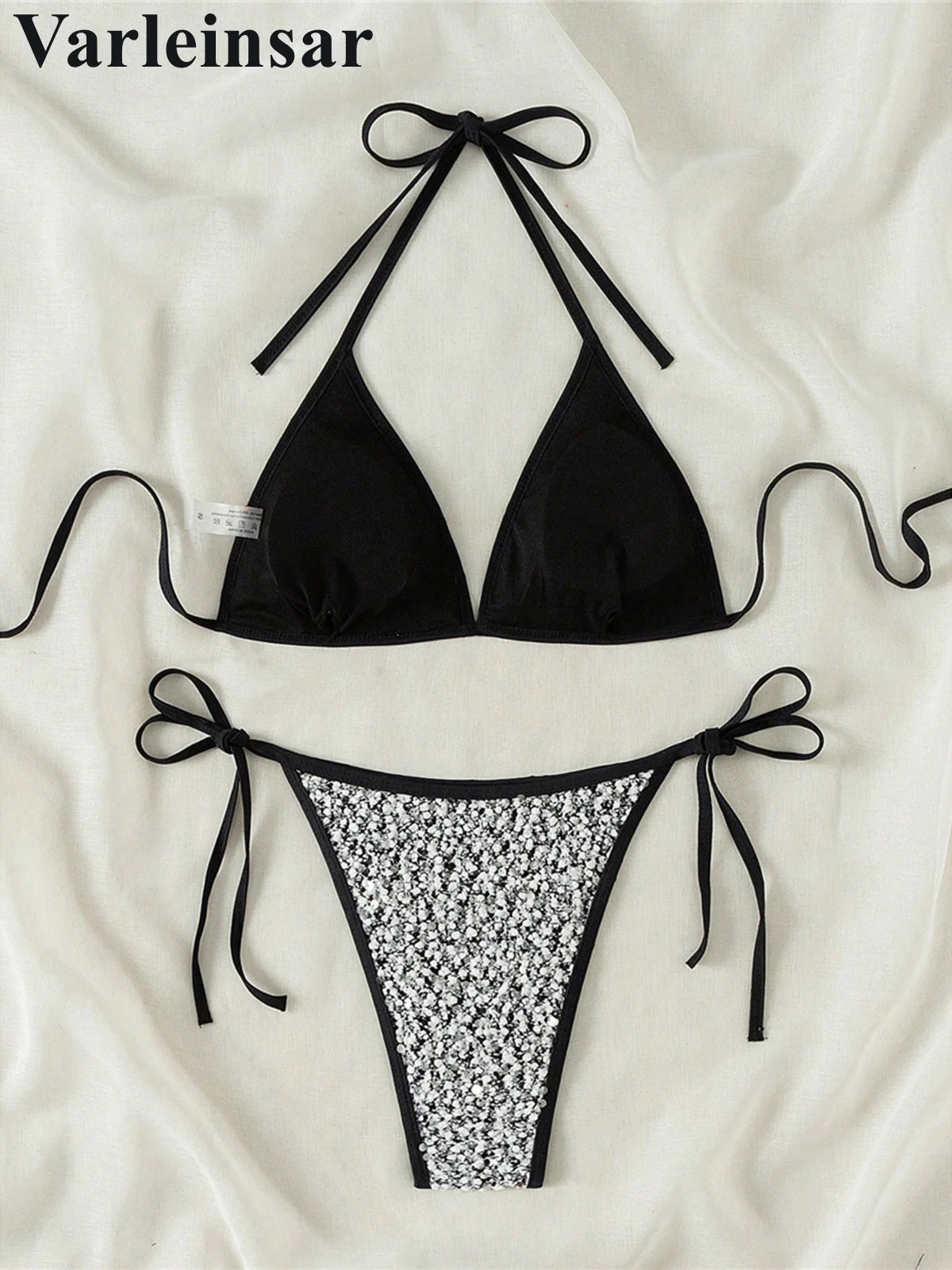 S - XL Shiny Sparkling Halter Bikini Women Swimwear Female Swimsuit Two-Pieces Bikini Set Strappy Bather Bathing Suit Swim V7523