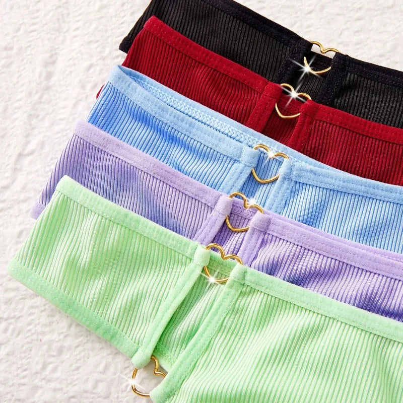 1pcs Women's Sexy Thong Low-Rise Multi-Color G-string Solid Color Heart Buckle Panty Thin Breathable Skin-Friendly Underwear