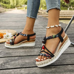 Fashion T-Strap Platform SandalsWomen New Mix Color Elastic Band Wedge Sandals Woman Summer Daily Open Toe Sandalias Female