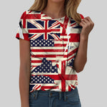 Women's British Flag Print T-Shirt Casual Round Neck Short Sleeve T Shirts Uk United Kingdom Women Vintage Tees Tops Clothing