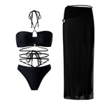 3 Pieces Halter Bikini 2026 & Beach Dress Bandage Swimsuit Women Sexy Swimwear Female Bather Swimming Bathing Swimming Swim Suit