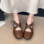 Women's Summer Carved Hollow-out Baotou round Toe Cross Slip Non-Slip Flat Retro Luxury Design2026