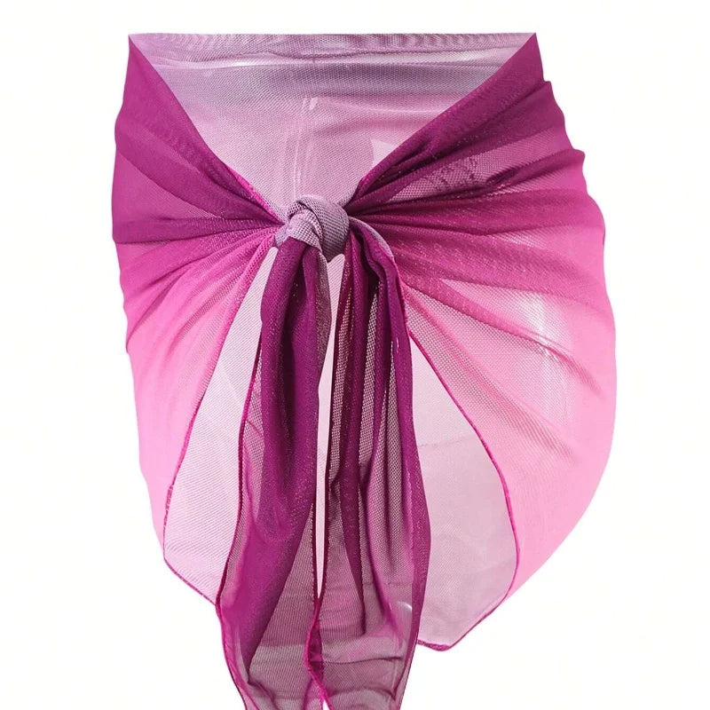 Summer Beach Bikini Wrap Sheer Short Skirt for Women Gradient Color Sarong Swimsuit Coverups Girls Skirt Scarf Swimwear Cover-Up