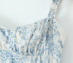 Bowknot Printed Women's Dresses Summer Casual Beach Strap Midi Dress Female Boho Light Blue Buttons Smocked Vestidos 2025