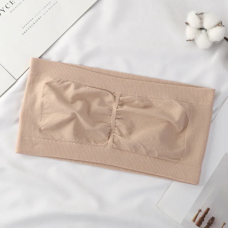 Women Seamless Tube Tops Strapless Bandeau Bra Solid Color Crop Top Wire-Free Underwear No Pads Intimates One Size