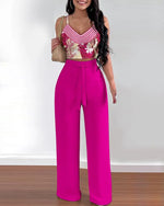 Women's Two Piece Sets Fashion Print Halter V-Neck Short Tank Suit Tops Long Pants Matching Set Summer Casual Female Slim Pants