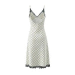 Style Lace Trim Spliced Camisole Dress For Women Polka Dot Print Vacation Beach Long Dress Backless Deep V Sleeveless Dress 82UF