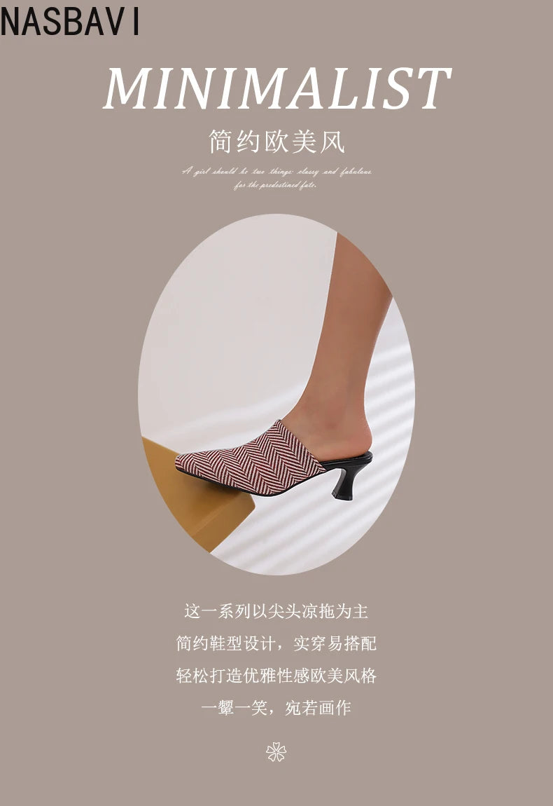 NASBAVI New Breathable Hollow Slippers Stone Pattern Leather Pumps Women Chunky Heels Mules Black Dress Shoes Big Size 45 46 47