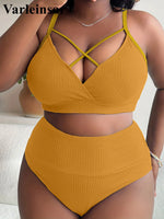 0XL - 4XL Ribbed Bikini Large Size Swimwear Plus Size Women Swimsuit Female Two-pieces Bikini Set Bather Bathing Suit Swim V4982