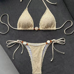 DEKA Sexy Micro Triangle Bikini Set Beige Shell Push Up Bra Women Lace-up Stone Swimsuit Bathing Suit Holiday Swimwear Biquini