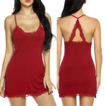 Plus Size 2XL Sexy Lingerie Sleepwear Women Silk Satin Night Dress Nightie Gown Babydoll Lace Mesh Nightwear