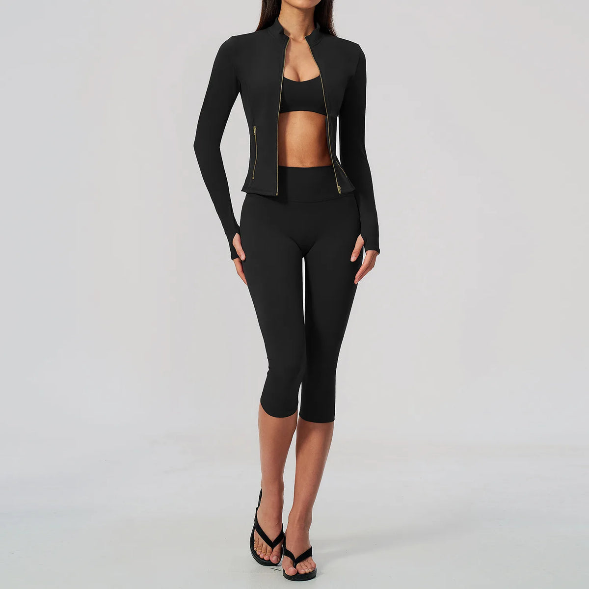 Yoga Set 3PCS Women's Tracksuit Workout Outfit Zipper Fitness Long Sleeved Sportswear Gym Clothes Female Sports Bra Yoga Clothes
