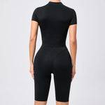 Women's One-Piece Suit Zipper Short Sleeve Gym Push Up Workout Clothes Fitness Short Bodysuit Sportswear Jumpsuits