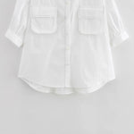 Women's Fashion Casual White Short Sleeve Shirt White Cotton Button Shirt Lapel Collar Half Sleeve Loose Fit Casual Blouse 8GDK