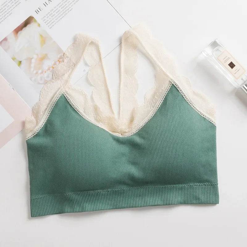 Women Lace Bra Comfort Top Seamless Underwear Removable Pads Female Wireless Bralette Ladies Sexy Lace Trim Lingerie