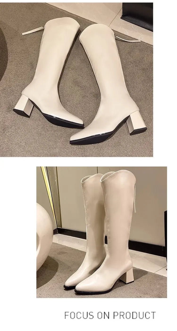 Pointed Toe Women High Boots Fashion Side Zippers Long Booties Ladies Elegant Party High Heel Shoes Winter Women's Footwear