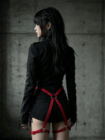 PU Leather Bondage Women Harness Outfit Adjustable Strappy Costume with Buckle Belt Thigh Straps Gothic Halloween Costume Set