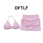 2 Piece DFTLF Impact Gym Set Women yoga Sports Bra Shorts Sets Open Back Scrunch Butt Seamless Workout Jogging Sports Trainin