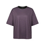 Summer Women's Loose T-shirt Casual Stylish Striped Crew Neck Short Sleeve Drop Shoulder Tee Tops