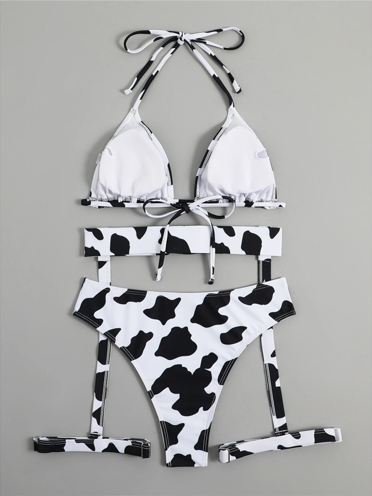 Sexy With Garter Spots Halter Bikini Female Swimsuit Women Swimwear Three-pieces Bikini set Bather Bathing Suit Swim Lady K4439