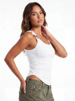 Summer Women's Solid Ribbed Tank Tops Stylish Sleeveless U Neck Camisole with Metal Buckle Straps Gothic Punk Vest