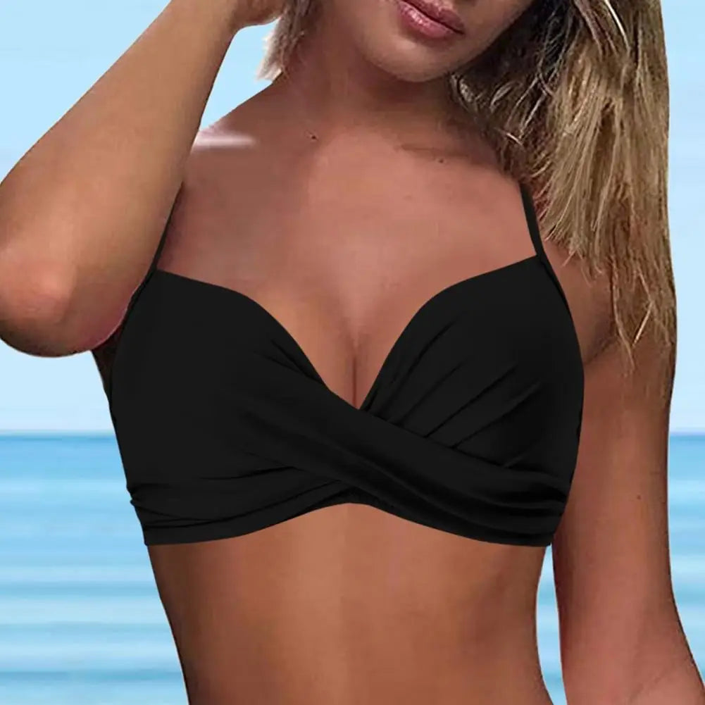 Sexy Bikini Tops Backless Butterfly Hook Design V-Neck Front Knotted Swimwear Tops Backless Bikini Bra
