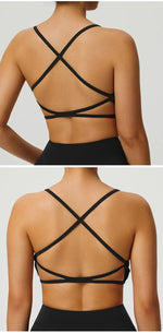 Sexy Soft Fitness Sport Bra Spaghetti Strap Cross Back Hollow Women Top Tight Gym Yoga Underwear Athletic Workout With Chest Pad