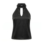 2026 Summer Women Satin Sleeveless Tops Solid Color Open Back Slim Fit Vest Party Daily Halter Cut Out Blouse Fashion