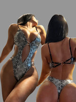 Sexy Black Snakeskin Print One Piece Swimwear Women 2026 Metal Buckle Hollow Out Backless Bikini Summer Bathing Suit Swimsuit