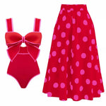 2024 Black White Retro One Piece Swimsuit Women Bow Tie Swimwear with Skirt Sexy Bathing Suit Monokini Beach Bodysuit Beach Wear