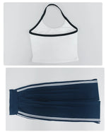 New Contrasting Striped Yoga Sets Women Hanging Neck Slim Sports Vest Gym Outfits High Waist Pocket Pants Running Fitness Suits