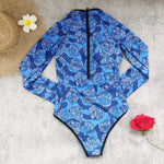 2026 Print One Piece Swimsuit Long Sleeve Swimwear Women Bathing Suit Vintage Zipper Swimsuit One Piece Surfing Swim Wear