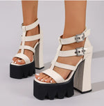 Women's Flock Suede Leather T-Strap Platform Sandals Chunky High Heels Elegant Sandals Sexy Party Shoes Rose red England 34-43