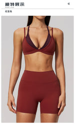 Women 2PCS Yoga Suit Double Strap Shockproof Sports Bra High Waist Tigh Short Fitness Suit Gym Running Leggings Tracksuits