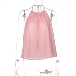 FDYOUI Women's Halter Off Shoulder Camisoles 2026 Summer Sexy Lace-up Backless Pink Tank Top Girls Loose Solid Tops Streetwear